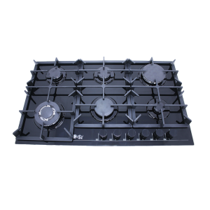 Purity Glass Built-In Gas Hob 6 Cast Iron Burners Black 90 Cm HPT904G