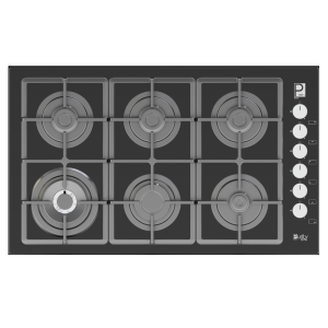 Purity Built In Gas Hob 6 Eyes Heavy Duty Grids 90 cm Glass Black HPT903G