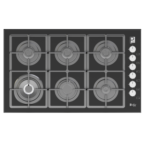 Purity Built In Gas Hob 6 Eyes Heavy Duty Grids 90 cm Glass Black HPT903G