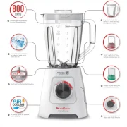 Moulinex Blender with Grinder and Grater – 800 Watt – 2 Liters – White – LM4231EG