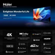 هاير شاشة جوجل الذكي 4K QLED مقاس 55 بوصة H55S80FUX