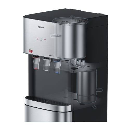 توشيبا مبرد مياة 3 حنفية مع حافظة لون استانلس ستيل RWF-W2467TEG(K)